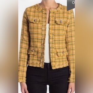 Jealous Tomato Mustard Checkered Fringe Blazer